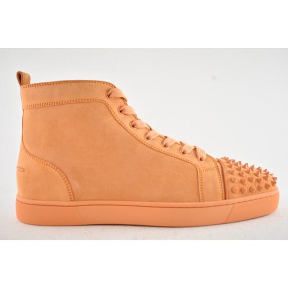 Christian Louboutin Lou Spikes Flat Melon Orange Suede High Top Sneaker 44 11 - Picture 2 of 15